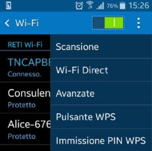 menu per selezionare wps